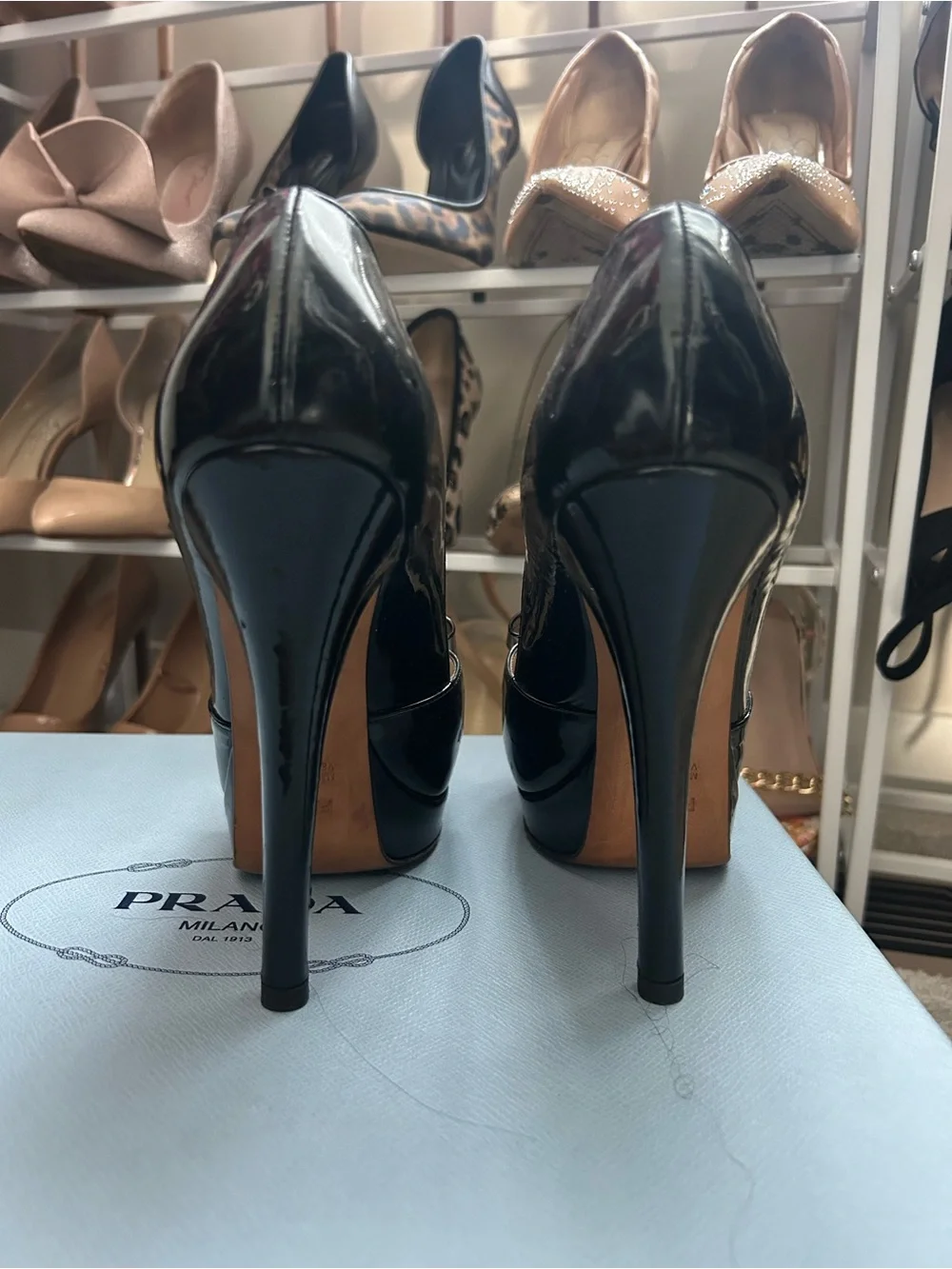 Fendi Black Patent Peep-Toe Bow Heels